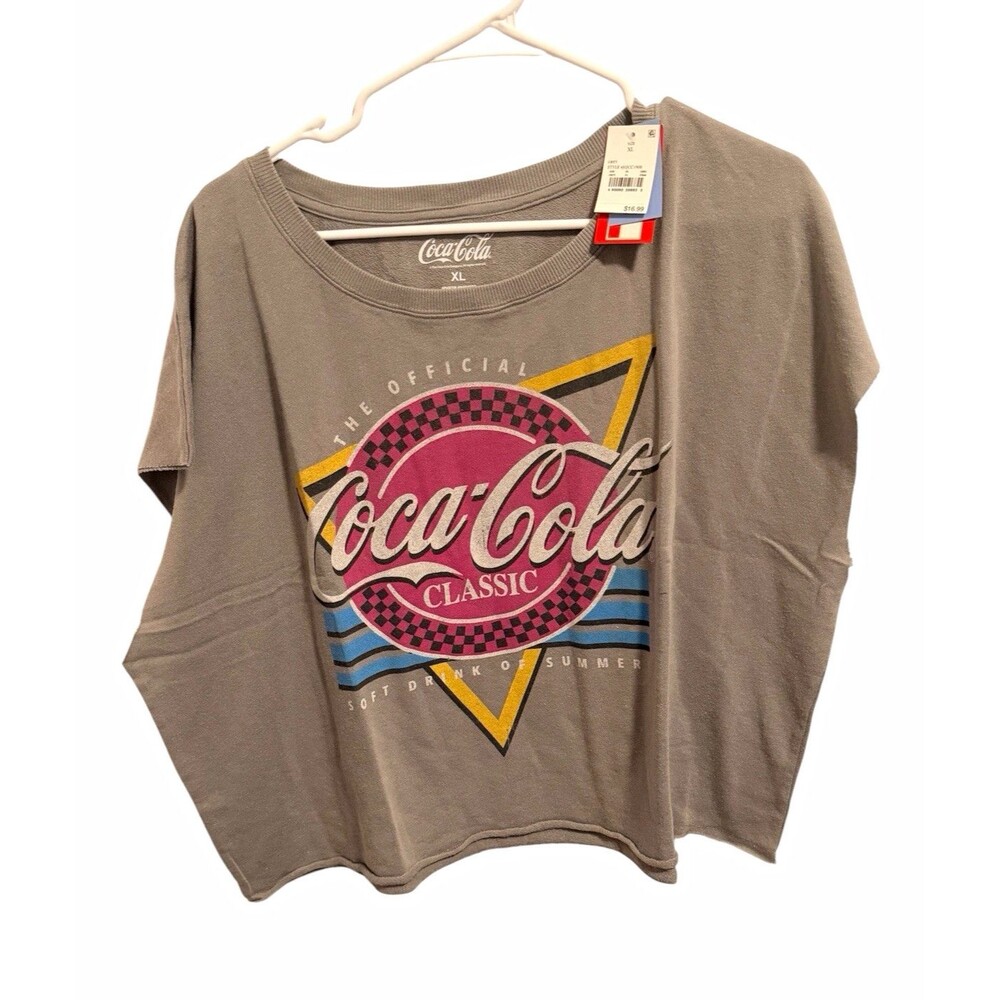 Coca-Cola Women's Gray Graphic Logo Crop T-Shirt Dolman Short Sleeve XL